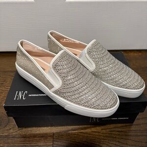 INC International Concepts Glittering Silver Slip-On Sneakers